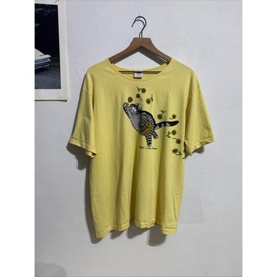 B. Kliban Hawaii Cat Sunflower Graphic T-Shirt Yellow Large Vintage Style Tee