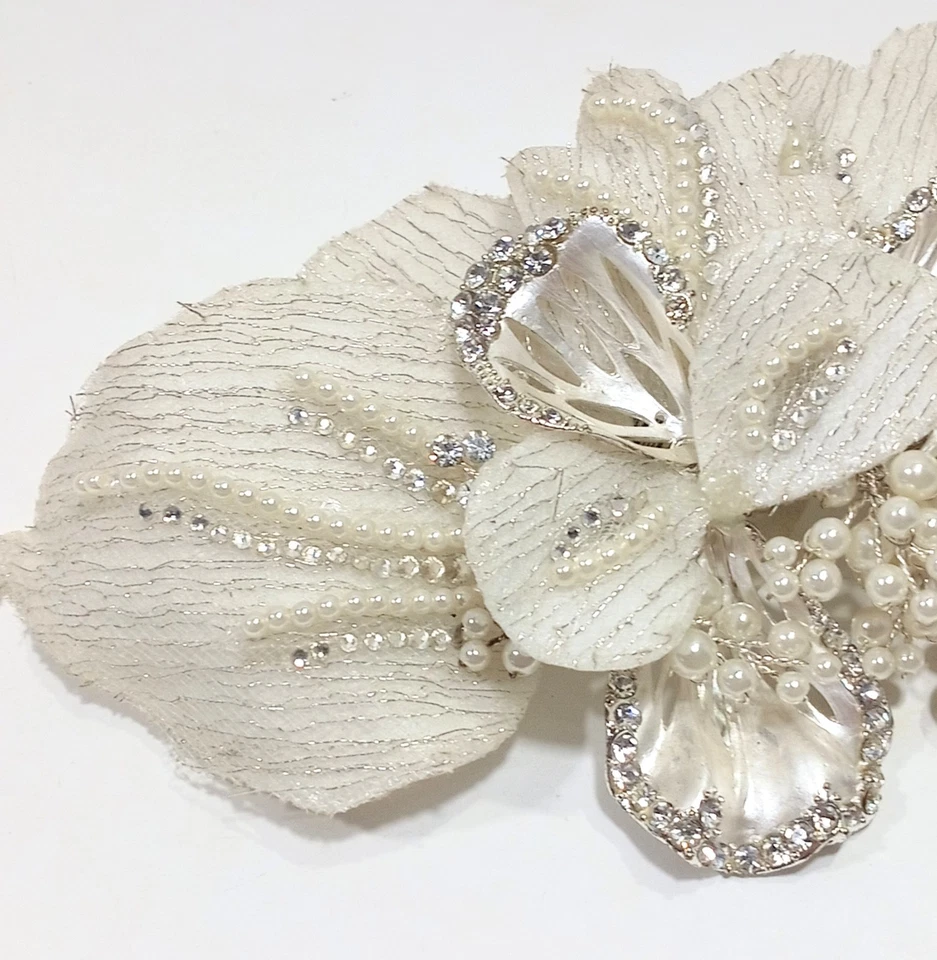 Davids Bridal Floral Headpiece with Pearls and Crystals Hair Clip Formal Prom - Image 4 of 4