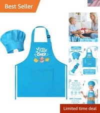 2Pcs Kid Apron And Chef Hat Set, Small Size Adjustable Children Blue Kitchen ...