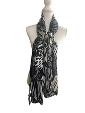 NWT INC Patchwork Mixed Animal Scarf Wrap Black White Leopard Zebra GIFT #MQ2