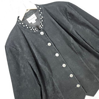 Stonebridge Women's Black Studded Collar Button Front Jacket Size 18W Faux Suede
