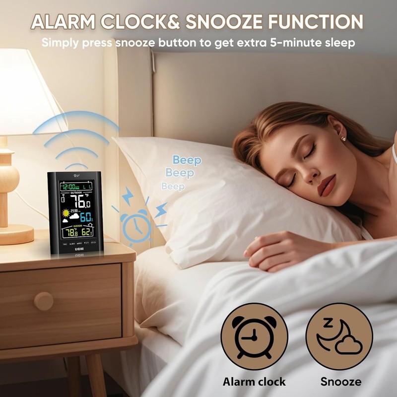 Wireless Indoor Outdoor Weather Station W/ Backlit Display Real-Time Monitoring