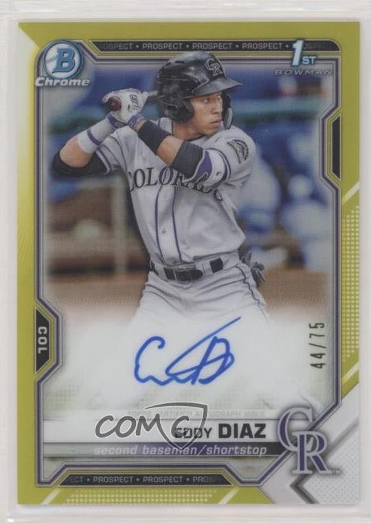 2021 Bowman Chrome Prospects Auto Yellow Refractor /75 Eddy Diaz #CPA-ED Auto