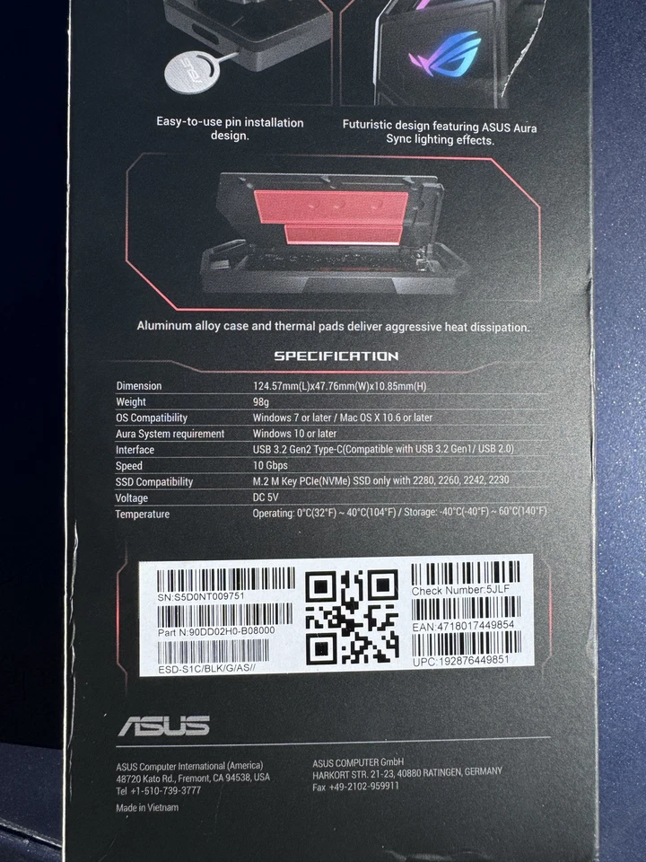 ASUS ROG STRIX Arion Lite M.2 NVMe SSD External Portable Enclosure Case - Black - Image 4 of 4