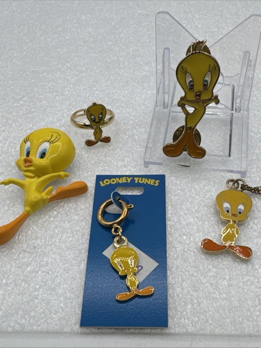 Vintage Lot Tweety Bird 5 Piece Enamel Jewelry Looney Tunes WB
