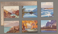 6 Different Small 4"x5" Vintage Chromolithograph Calendar Prints - MOUNTAINS