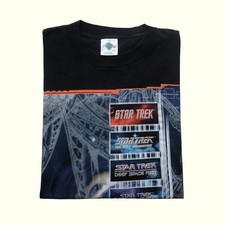 STAR TREK VTG 90s RETRO VOYAGER MOVIE PROMO SPACE BLACK GRAPHIC T SHIRT SZ 2XL