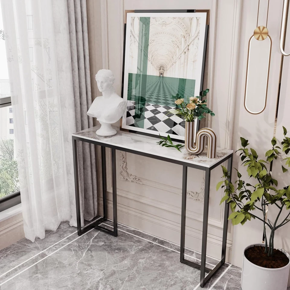Marble Console Table Narrow Hallway Desk 100x30cm Modern Entryway Sofa - Image 2 of 4