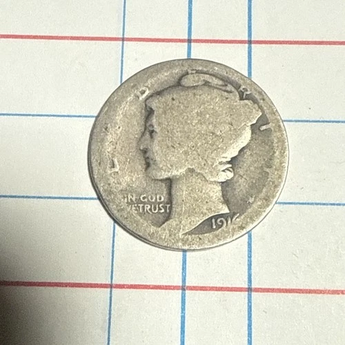 1916 D Key Date Mercury Dime 10c United States Silver Coin No Reserve