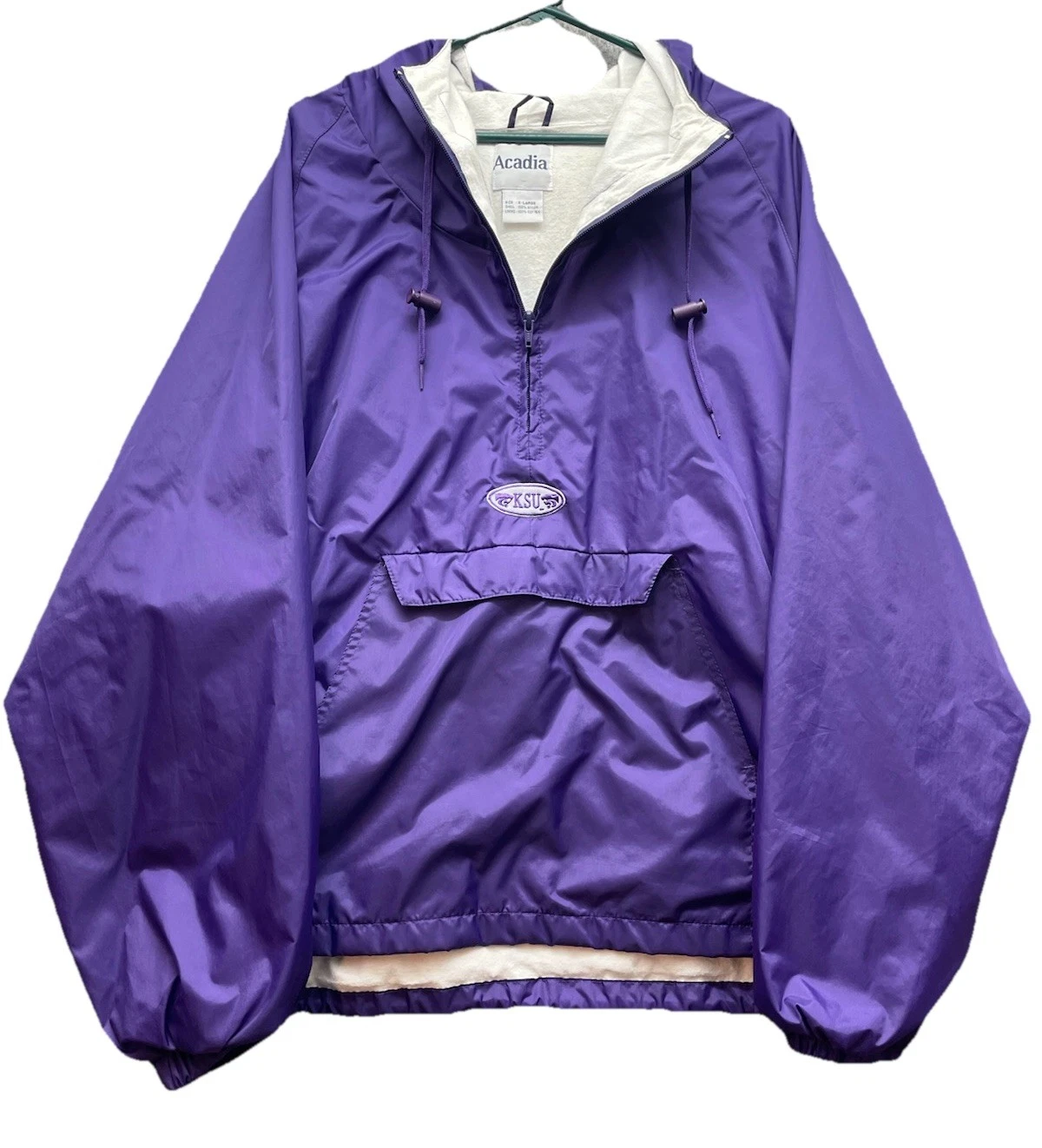 Vintage Acadia Kansas State Wildcats Windbreaker Purple Anorak Jacket XL