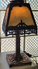Antique Victorian Slag Glass Caramel Lamp 4 Panel Bronze Base Circa 1900