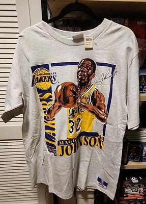 Vntg 90s Magic Johnson Lakers Nutmeg Double Sided T-Shirt L Gray