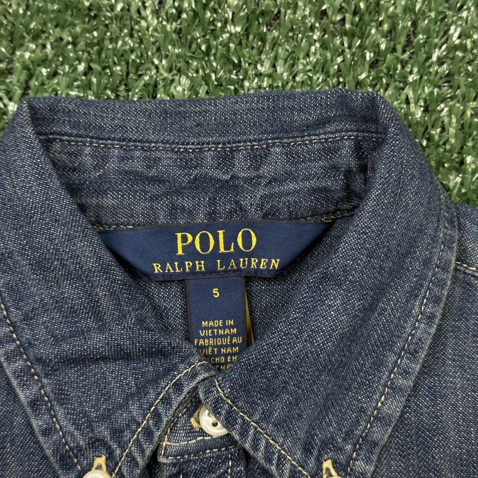 Polo Ralph Lauren Dress Denim Toddler Size 5T Blue Long Sleeve Youth Girls - Image 4 of 4