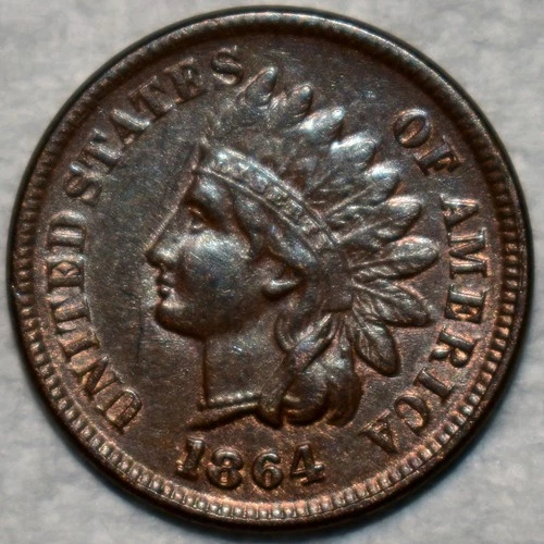 About Uncirculated 1864/1864-L S-3 Indian Head Cent, Barely Worn Dramatic RPD!