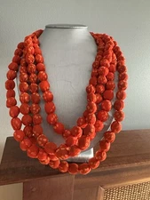 Artisan Orange Bandhini Saree Fabric Bead Handmade Multi-layer Necklace. NWOT!