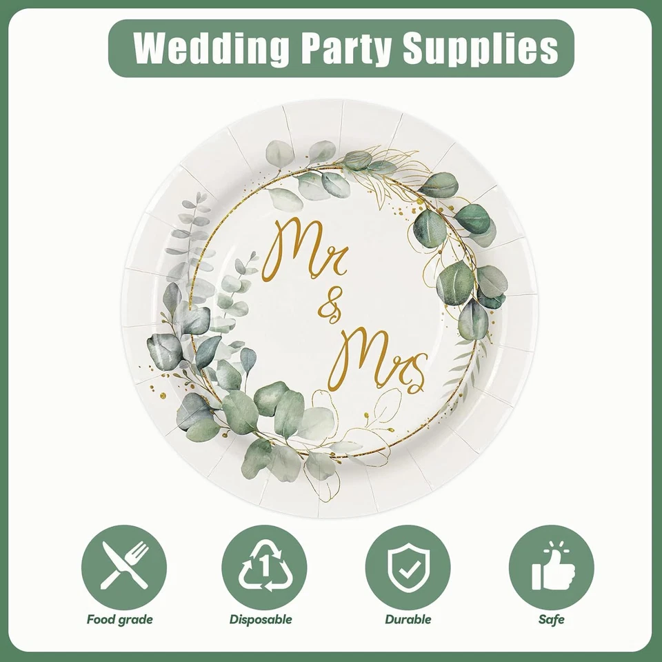 Platos de papel de compromiso 50 un.-Sr. y Sra. ducha nupcial boda 7 pulgadas 7 pulgadas,  Foto 3 de 4