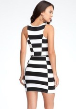 NWT bebe black and white contrast Stripe power Knit dress Small 119