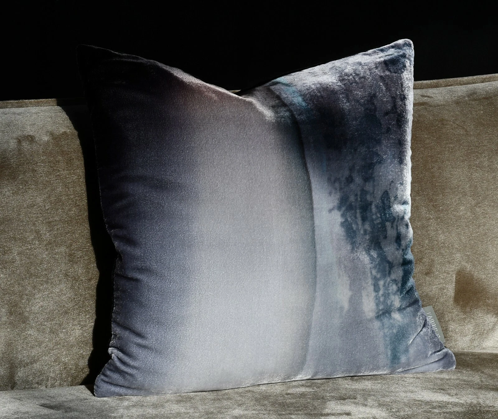 Fabric17 Velvet Pillow Cover 18". Grey Abstract Art. Hand Painted Silk Velvet