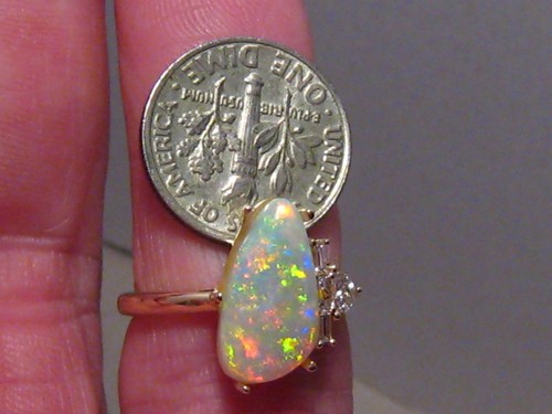 2.8 ct. Opal and Diamond Ring , solid 14k Yellow Gold , Gem crystal opal - Picture 6 of 16