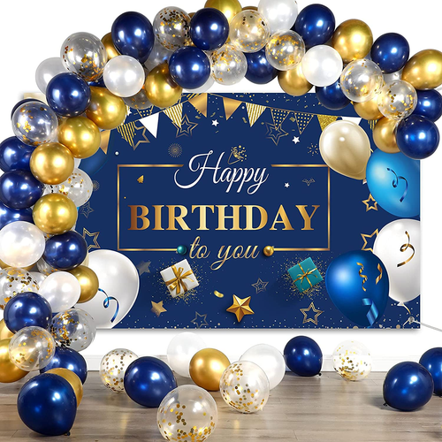 Navy Blue Birthday Confetti Balloons Kit Set 50 Pieces Photography Backdrop Bann