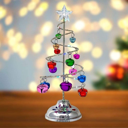 Lighted Tabletop Spiral Silver Christmas Tree - Multicolor Jingle Bells & Lig... - Picture 5 of 5