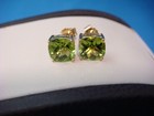 Peridot Stud Earrings Cushion Cut 14 Kt Gold 2.50 Carat Genuine