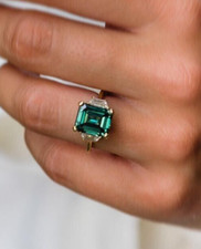 2.88Ct Green Emerald Cut Simulated CZ Solitaire Wedding 925 Sterling Silver Ring