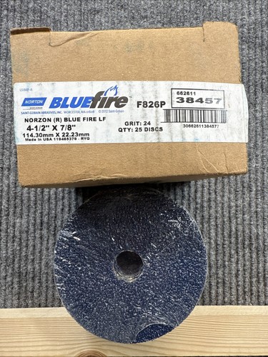 BOX OF 25 - NORTON 4-1/2" X 7/8" NORZON BLUEFIRE F826 FIBER DISCS 38457