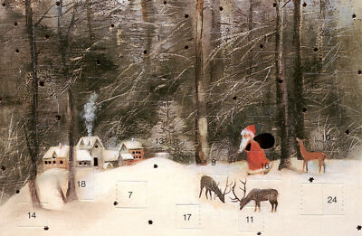 Hochwertige nostalgische Adventskalenderkarte Weihnachten im Wald 5 Stück