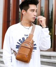 Men's Sling Backpack Genuine Leather Chest bag Crossbody Bag Shoulder Bag