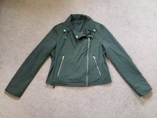 Shinestar Women's Motorcycle Jacket Sz L Full Zip Cotton Olive Green Zip Pockets