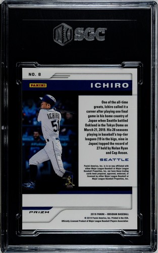 2019 Panini Obsidian #8 Ichiro Suzuki SGC 10 GEM MINT - Picture 2 of 2