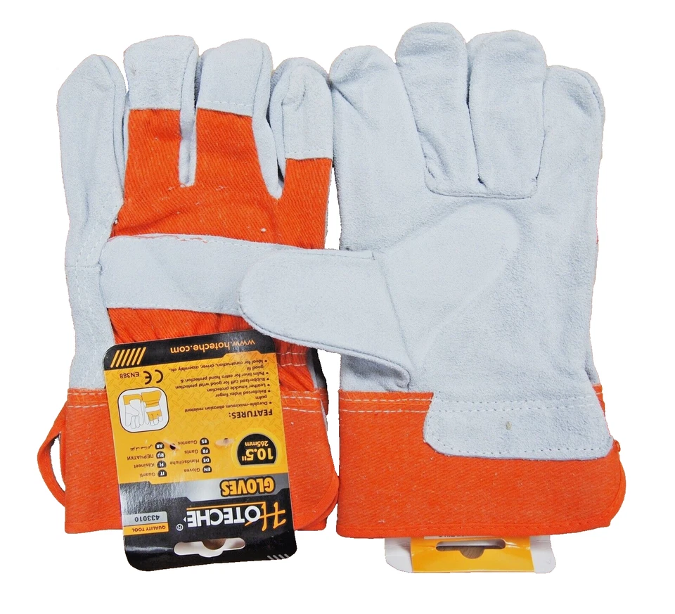 HOTECHE 12 Pares Guante Utilitario de Trabajo de Jardín Cuero de Vaca Dividido Talla Grande 433010 Foto 2 de 4