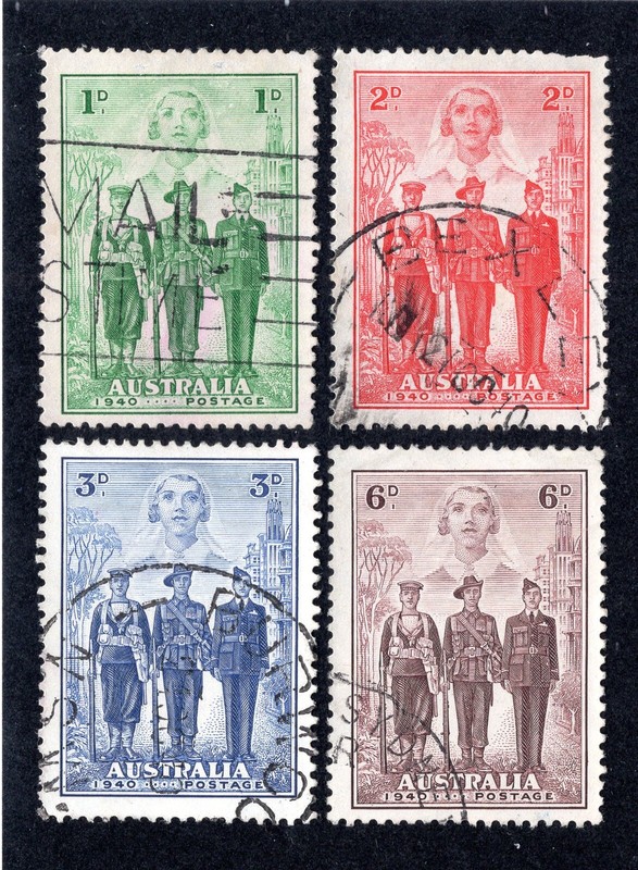 Australia 1940 Set of 4 WWII Participation, Scott 184-187 used, value = $23.00
