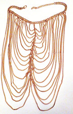 Fabulous Unusual X-Long Laddered Festoon Goldtone Multi-Chain Necklace 17" x 12"