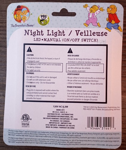 PBS Kids The Berenstain Bears LED Nachtlicht manueller Ein-/Ausschalter Neu 3er Set - Bild 6 von 9