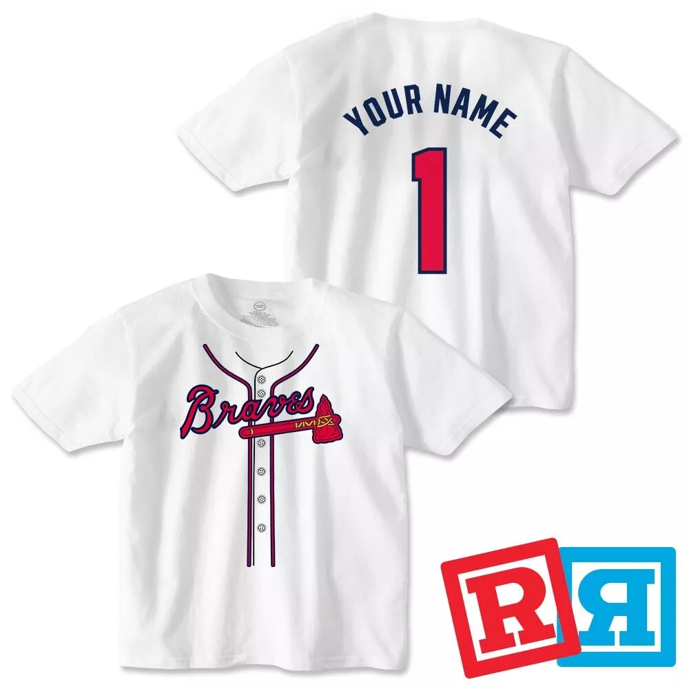 Personalized Atlanta Braves T-Shirt Boys Custom Top Toddler Cotton White  Crew