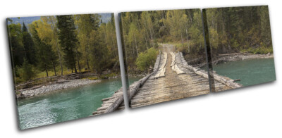 Wooden Bridge River Forest Landscapes TREBLE Leinwand Kunst Bild drucken