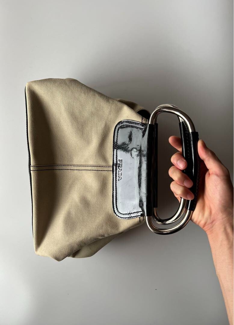 PRADA SS2003 Metal Handle Handbag Beige Black | eBay