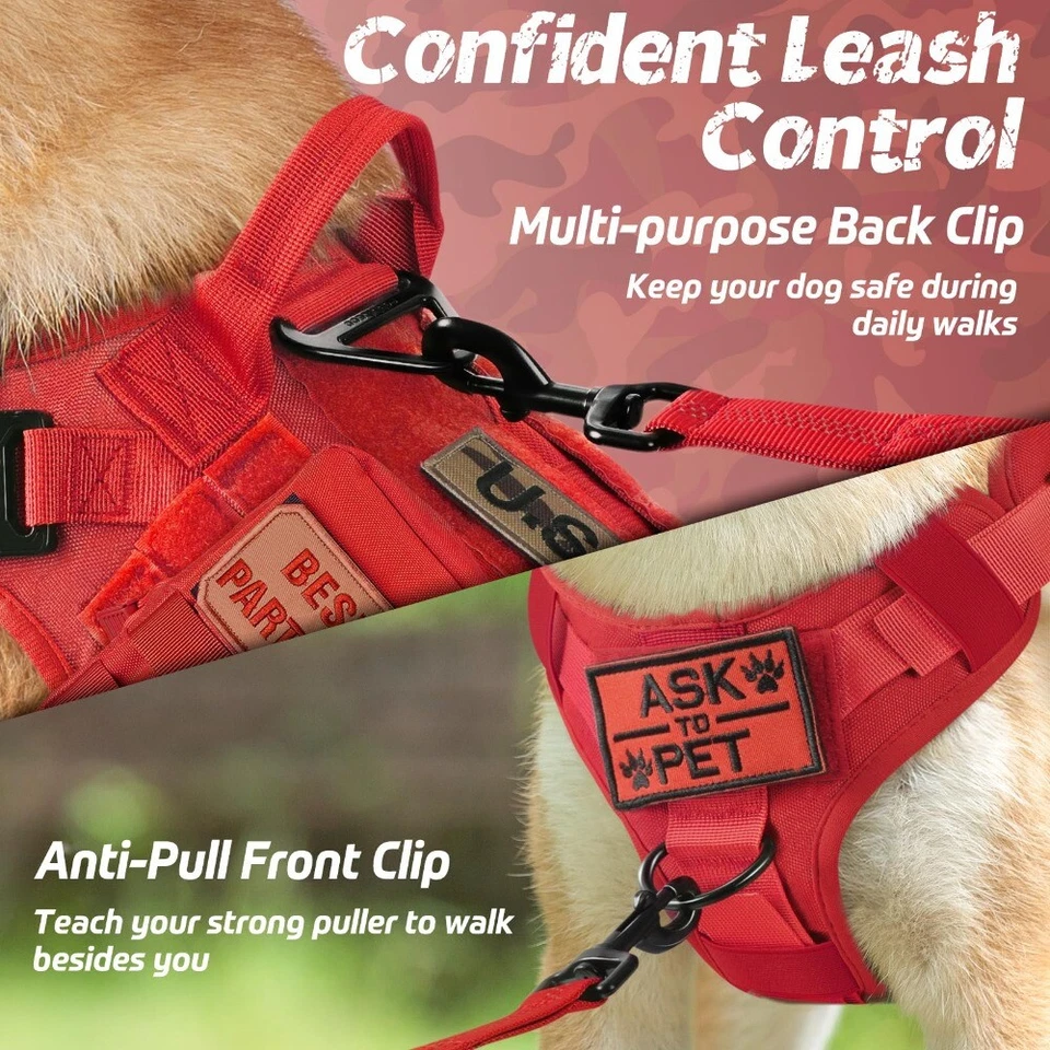 Rabbitgoo Chaleco Arnés Táctico Militar Sin Tirar para Perros con Mango Ajustable Rojo Foto 4 de 4