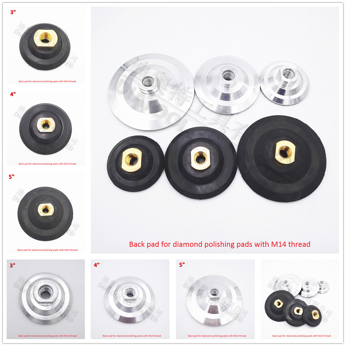 Dia 3"/4"/5" Rubber/Aluminum Based Back Pad for Polishing Pads with M14