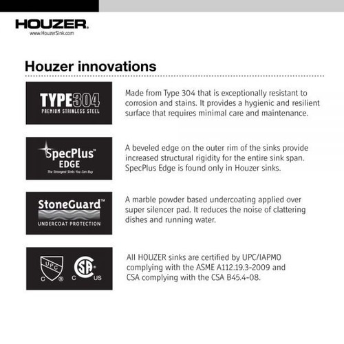 Fregadero de baño ovalado de montaje superior de acero inoxidable Houzer Opus de 18" sin - Imagen 5 de 5