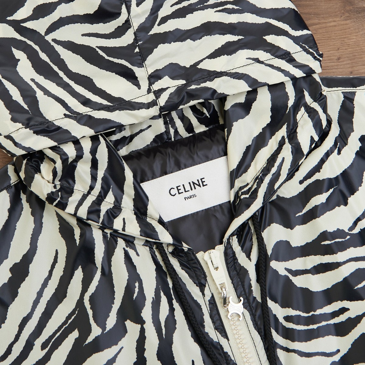 CELINE 2100$ Nylon Jacket - Hood, Zebra Print Pattern