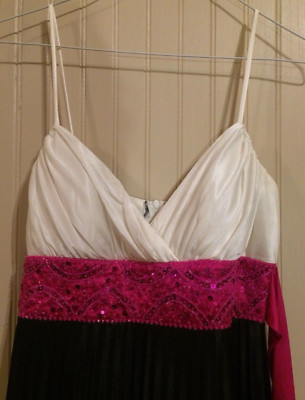 Masquerade Lined Prom Black/White/Hot Pink With Belt Gown Maxi Dress Size  5/6 | eBay