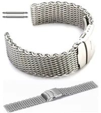 18-24MM Steel Metal Shark Mesh Bracelet Watch Band Strap Double Locking Clasp