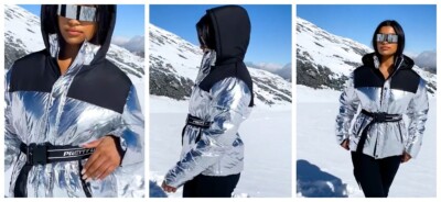 PRETTYLITTLETHING SILVER METALLIC CONTRAST PANEL PUFFER JACKET Women`s Sz. 14