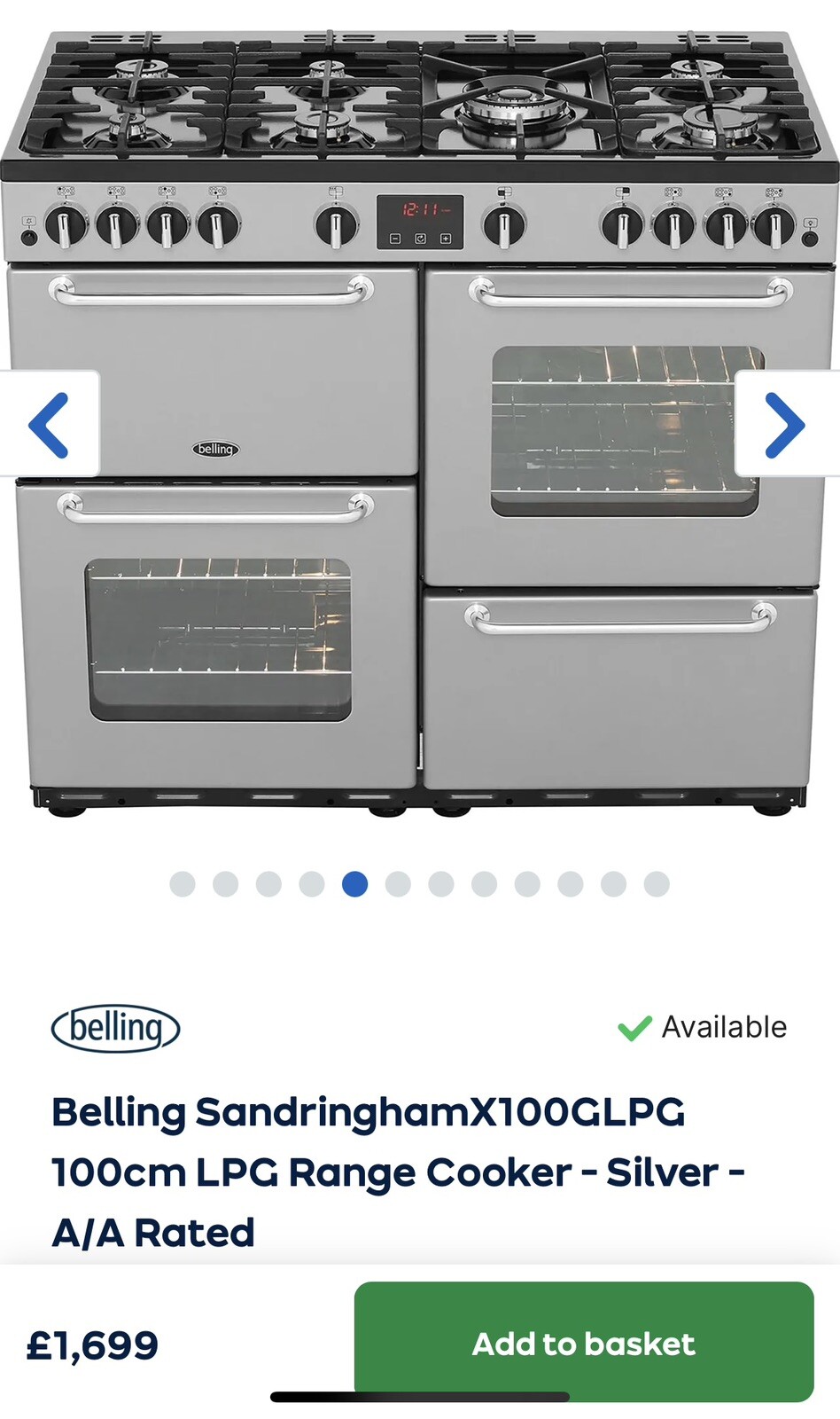 Beling Sandringham S/HAM100/G 444444120 100cm LPG Gas Range Cooker eBay