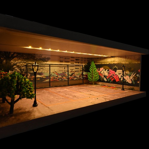 Diorama 1:64 pressofuso auto garage modello LED città strada edificio scena case modello - Foto 77 di 93