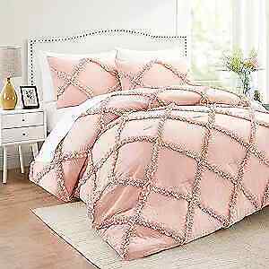 Comforter Set Size Bedding – 3 Piece Farmhouse Bedding Set King Blush Pink