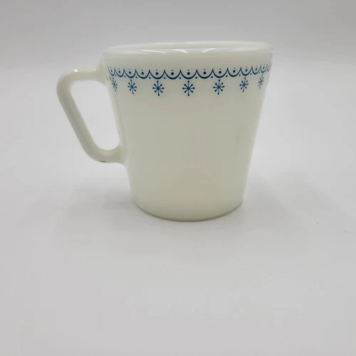 PYREX Corning Snowflake Blue Garland Milk Glass Coffee Mug #1410